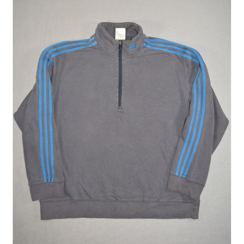 Vintage Adidas Sweatshirt Mens XL Grey Striped 1/4 Zip Pullover Warm Up Track